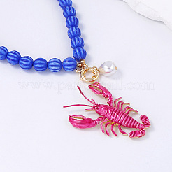 Alloy Enamel Hot Pink Lobster Pendant Plastic Beaded Necklaces for Women&nbsp;FS-WG5F5C8-01