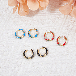 3 Pairs 3 Colors Brass Flower Pattern Hoop Earrings&nbsp;EJEW-FI0003-07