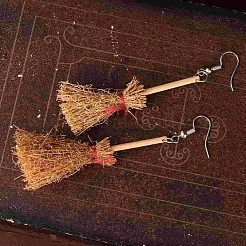 Halloween Broom Wood Dangle Earrings&nbsp;FS-WGC7667-01