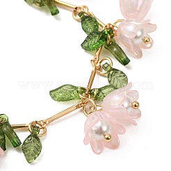Flower Leaf Shell Pearl & Acrylic Charm Bracelets&nbsp;BJEW-TA00535-03