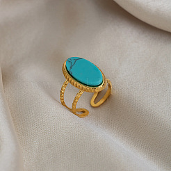 304 Stainless Steel with Synthetic Turquoise Cuff Open Rings&nbsp;ZU0108