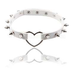Adjustable Adjustable Gothic PU Leather Alloy Spike Rivet Heart Choker Necklaces for Women&nbsp;NJEW-WH20816-006P-A