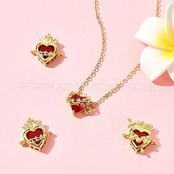 4Pcs 3 Styles Brass Pave Dark Red Glass Scared Heart Connector Charms&nbsp;KK-FS0001-86