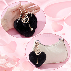 Fibre Heart Pom Pom Ball Keychain&nbsp;KEYC-WH0027-126C