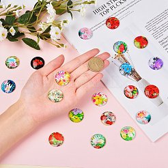 Flower Printed Glass Cabochons&nbsp;GGLA-SZ0001-15