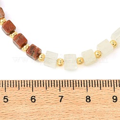 Gradient Natural Unakite & Quartz Crystal & Chinese Southern Jade & Yellow Aventurine & Sesame Jasper Cube Beaded Necklaces with Brass Round Beads&nbsp;NJEW-JN06612