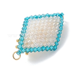 Imitation Pearl & Glass Seed Beaded Floral Rhombus Links Connector Charms&nbsp;PALLOY-MZ01182-01
