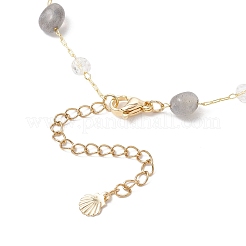 Brass Handmade Natural Labradorite Nuggets Link Chain Alloy Enamel Whale Tail Pendant Anklets for Women&nbsp;AJEW-AN00709-02