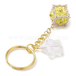 Glass Seed Bead Cube with Acrylic Star Keychain&nbsp;KEYC-MZ00027-03