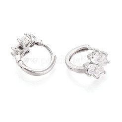 Brass Micro Pave Clear Cubic Zirconia Clover Hoop Earrings&nbsp;EJEW-T048-42P