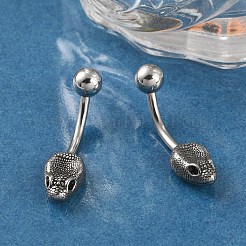 Snake Head 316 Surgical Stainless Steel Cubic Zirconia Belly Button Rings&nbsp;EJEW-G416-16AS-02