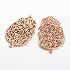 Hollow Leaf Light Gold Plating Brass Pendants&nbsp;KK-M191-10