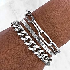 3Pcs 3 Styles 304 Stainless Steel Chain Bracelet Set&nbsp;BJEW-F505-01P