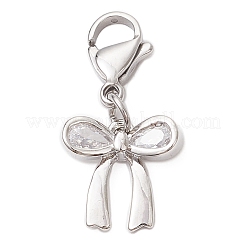 Bowknot Brass Micro Pave Clear Cubic Zirconia Pendant Decorations&nbsp;HJEW-JM03650-02