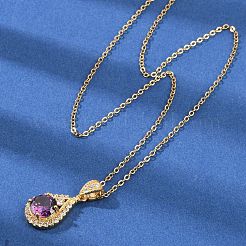 Teardrop Brass Micro Pave Cubic Zirconia Pendant Neckalces&nbsp;NJEW-C076-23G
