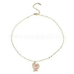 Heart Light Gold Brass Micro Pave Cubic Zirconia Pendant Necklaces&nbsp;NJEW-E105-09KCG-01
