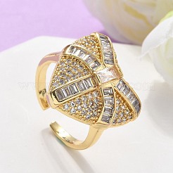 Brass Micro Pave Clear Cubic Zirconia Cuff Rings for Women&nbsp;RJEW-C126-03G