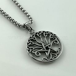 304 Stainless Steel Hollow Pentagram Tree of Life Pendant Punk Hip-hop Necklaces for Men&nbsp;PH1371