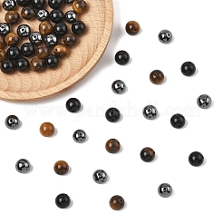 60Pcs 3 Styles Natural Tiger Eye & Obsidian & Synthetic Non-Magnetic Hematite Round Beads&nbsp;G-YW0002-73