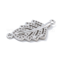 Rack Plating Brass Micro Pave Clear Cubic Zirconia Hollow Leaf Connector Charms&nbsp;KK-A234-055P