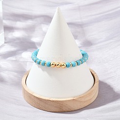 Faceted Round Synthetic Turquoise & Brass Beaded Bracelets&nbsp;KK-H299-02G