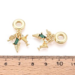 Brass Pave Clear and Green Cubic Zirconia European Dangle Charms&nbsp;KK-T079-86G