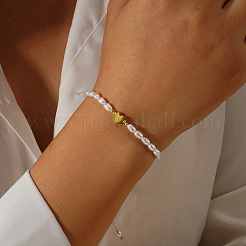 Bohemian Imitation Pearl Bead Braided Bead Bracelets for Women. with Non-magnetic Hematite Heart Charm&nbsp;RI6613