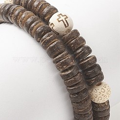 2Pcs 2 Style Cross Natural Wood & Coconut Beaded Stretch Bracelets Set for Women&nbsp;BJEW-JB09317