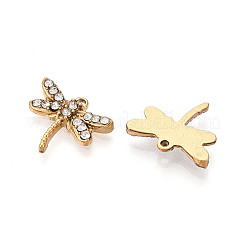 304 Stainless Steel and Crystal Rhinestone Dragonfly Charms&nbsp;STAS-T072-62G