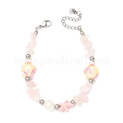 Natural Rose Quartz Chip Beads & Synthetic Turquoise Beaded Bracelets for Women&nbsp;BJEW-JB12416-02