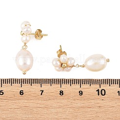 Brass & Natural Cultured Freshwater Pearl Stud Dangle Earrings&nbsp;EJEW-JE07493