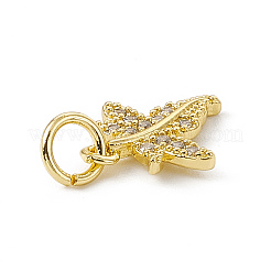Brass Micro Pave Clear Cubic Zirconia Maple Leaf Charms&nbsp;ZIRC-F132-44G