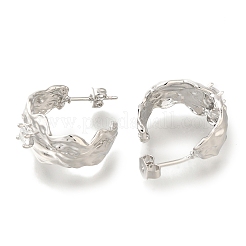 Rack Plating C-Shaped Brass Pave Clear Cubic Zirconia Stud Earrings&nbsp;EJEW-H016-40P