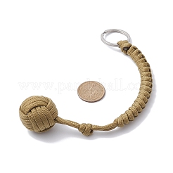 Polyester & Spandex Cord Ropes Braided Wood Ball Keychain&nbsp;KEYC-JKC00589-01