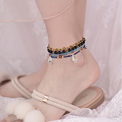 Sparkling Glass Seed Beads 5 Layered Anklet&nbsp;AJEW-SW00006-03