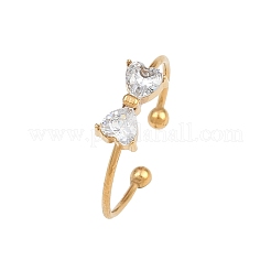 Bowknot 304 Stainless Steel with Clear Cubic Zirconia Cuff Rings for Women&nbsp;RJEW-G362-01G