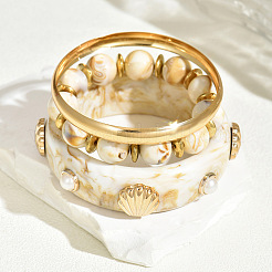 3Pcs 3 Styles Bohemian Style Resin & Iron Bangles&nbsp;FS-WGCB3FD-01
