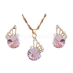Butterfly & Flat Round Alloy Rhinestone Pendant Necklaces & Stud Earrings&nbsp;FS-WG892EC-01