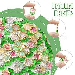 70Pcs 2 Styles 7 Colors Flower Brass Glass Pendants&nbsp;PALLOY-FS00057