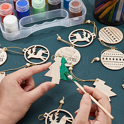 2 Sets 2 Style Christmas Theme Wood Pendants Decoration&nbsp;HJEW-GF0001-39A