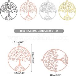 8Pcs 4 Colors Filigree Tree of Life Brass Pendants&nbsp;KK-NB0002-56