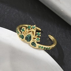 Brass Micro Pave Cubic Zirconia Cuff Open Rings&nbsp;RJEW-Z145-06G