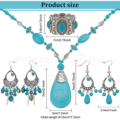 2 Sets 2 Style Synthetic Turquoise Teardrop Lariat Necklace & Chandelier & Oval Beaded Stretch Bracelet&nbsp;SJEW-AN0001-02