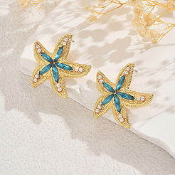 Starfish Zinc Alloy & Rhinestone Stud Earrings&nbsp;FS-WG3985E-01