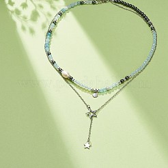 2Pcs 2 Style 304 Stainless Steel Shell & Star Charms Lariat Necklaces Set with Natural Pearl&nbsp;NJEW-JN03978