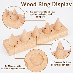 5-Slot Wood Finger Ring Display Stands&nbsp;RDIS-WH0011-08