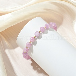Natural Kunzite & Brass Beaded Stretch Bracelets for Women&nbsp;BJEW-JB14002