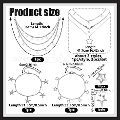 3Pcs Zinc Alloy Star Pendant Layered Necklaces for Women&nbsp;NJEW-GA0001-13