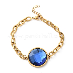 304 Stainless Steel Flat Round Link Bracelets&nbsp;BJEW-A036-10G-01