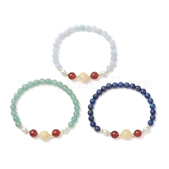 3Pcs Shell Pearl Bead & Natural Carnelian & Dyed White Jade & Dyed Lapis Lazuli & Green Aventurine & Yellow Jade Beaded Stretch Bracelets for Women&nbsp;BJEW-JB11938